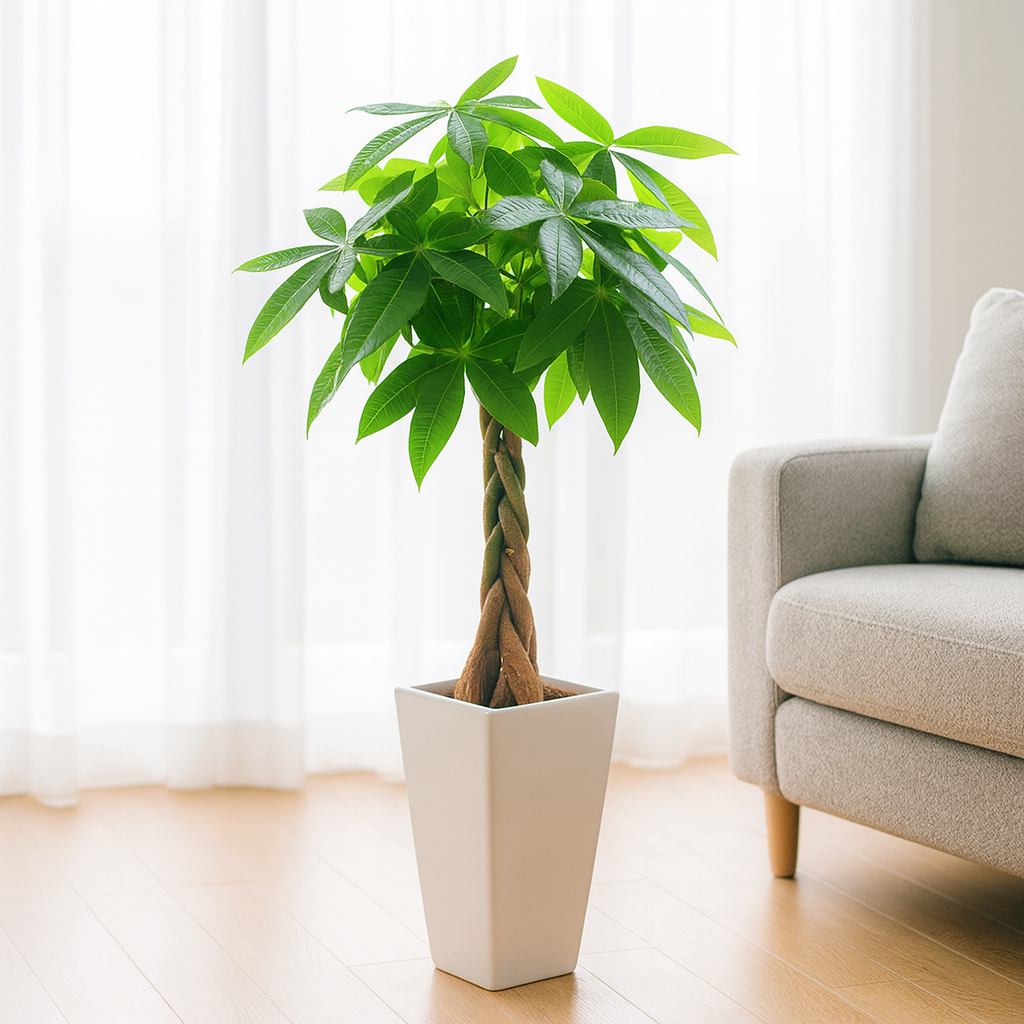 金運を呼び込むねじりパキラ白陶器2